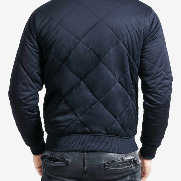 OLGYN Men’s Quilted Navy Blue Bomber Jacket - Picture 2 of 4